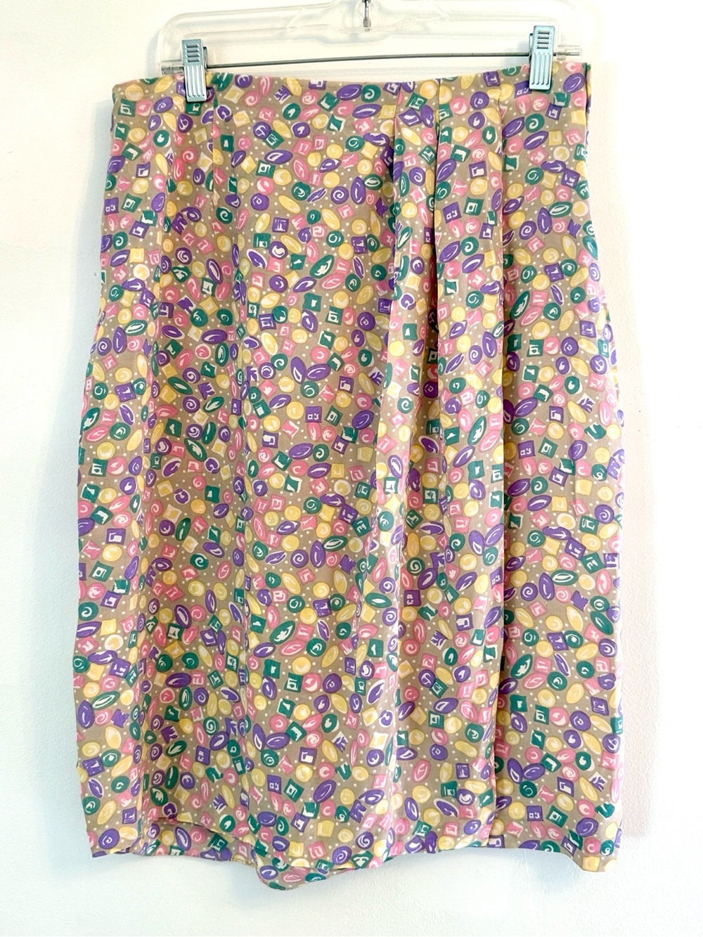100% Silk | SK & Company | Pink and Yellow Midi Pencil Skirt